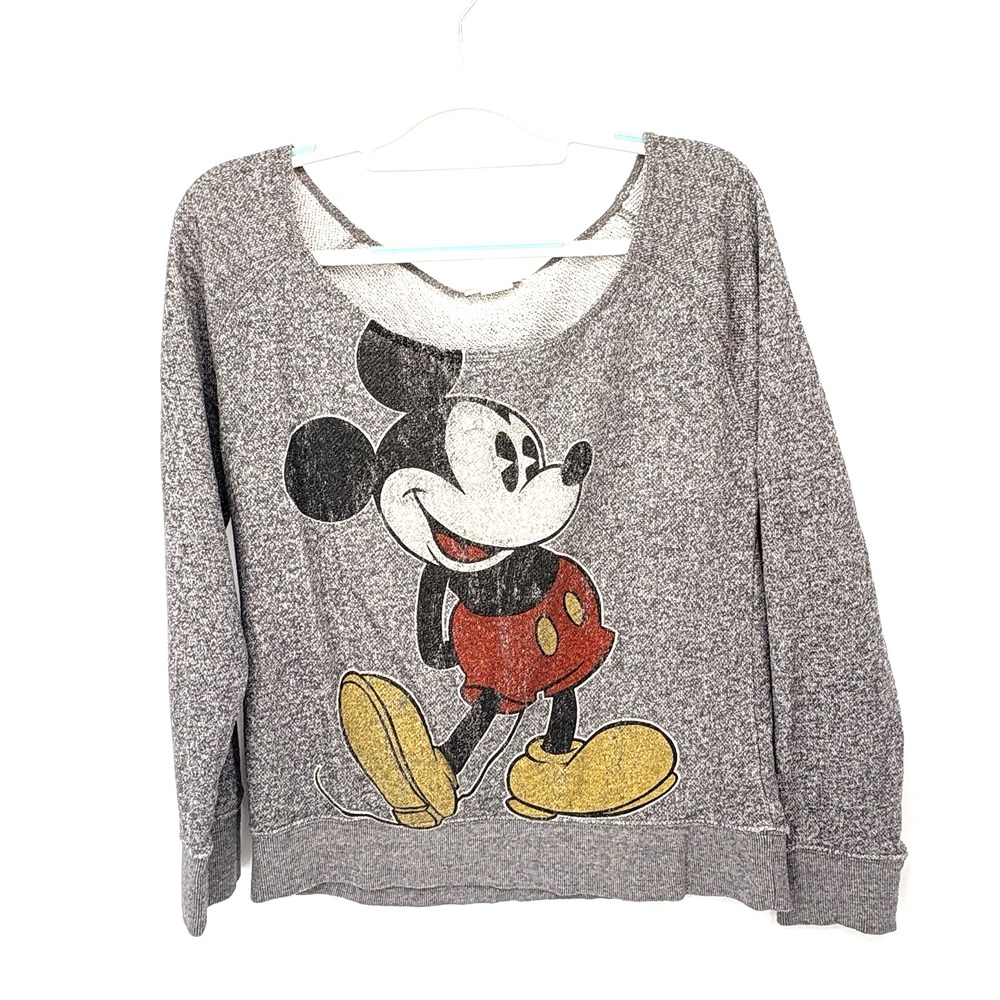 VTG Y2K Disney Parks Mickey Mouse Graphic Sweatshirt Gray Heathered Womens Large